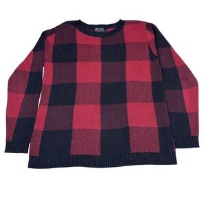 Pendleton Crewneck Knit Sweater Womens XS Red Black Buffalo Plaid Check